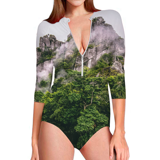 High Mountain Print Long Sleeve Swimsuit