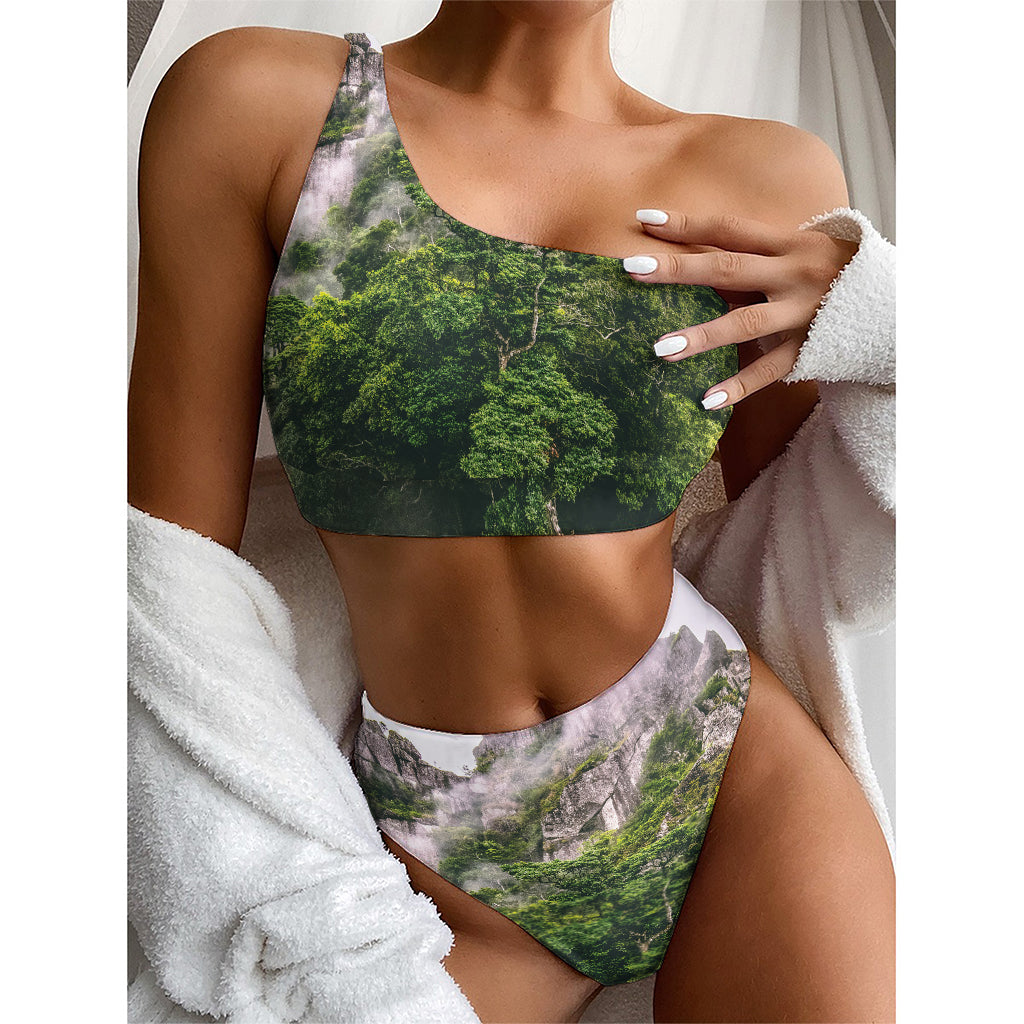 High Mountain Print One Shoulder Bikini Top
