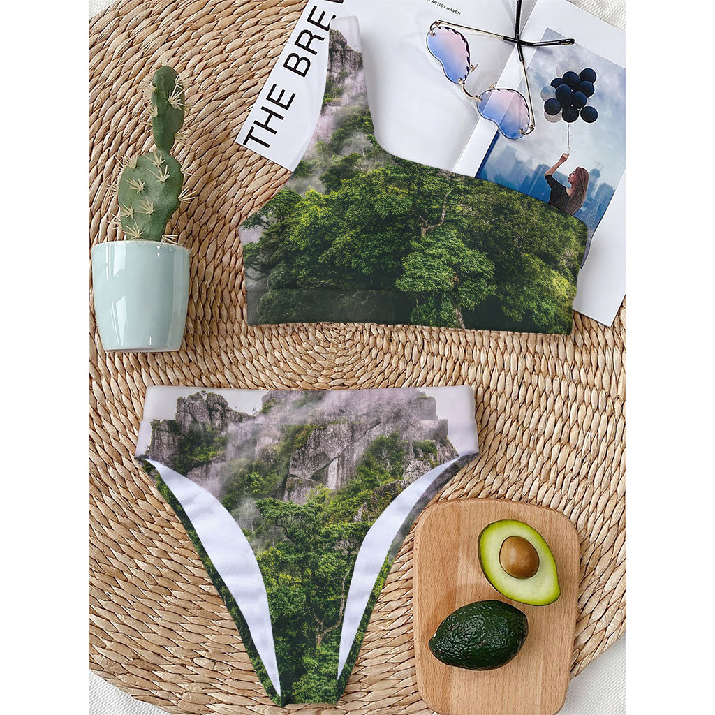 High Mountain Print One Shoulder Bikini Top