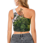 High Mountain Print One Shoulder Crop Top