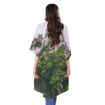High Mountain Print Open Front Beach Cover Up