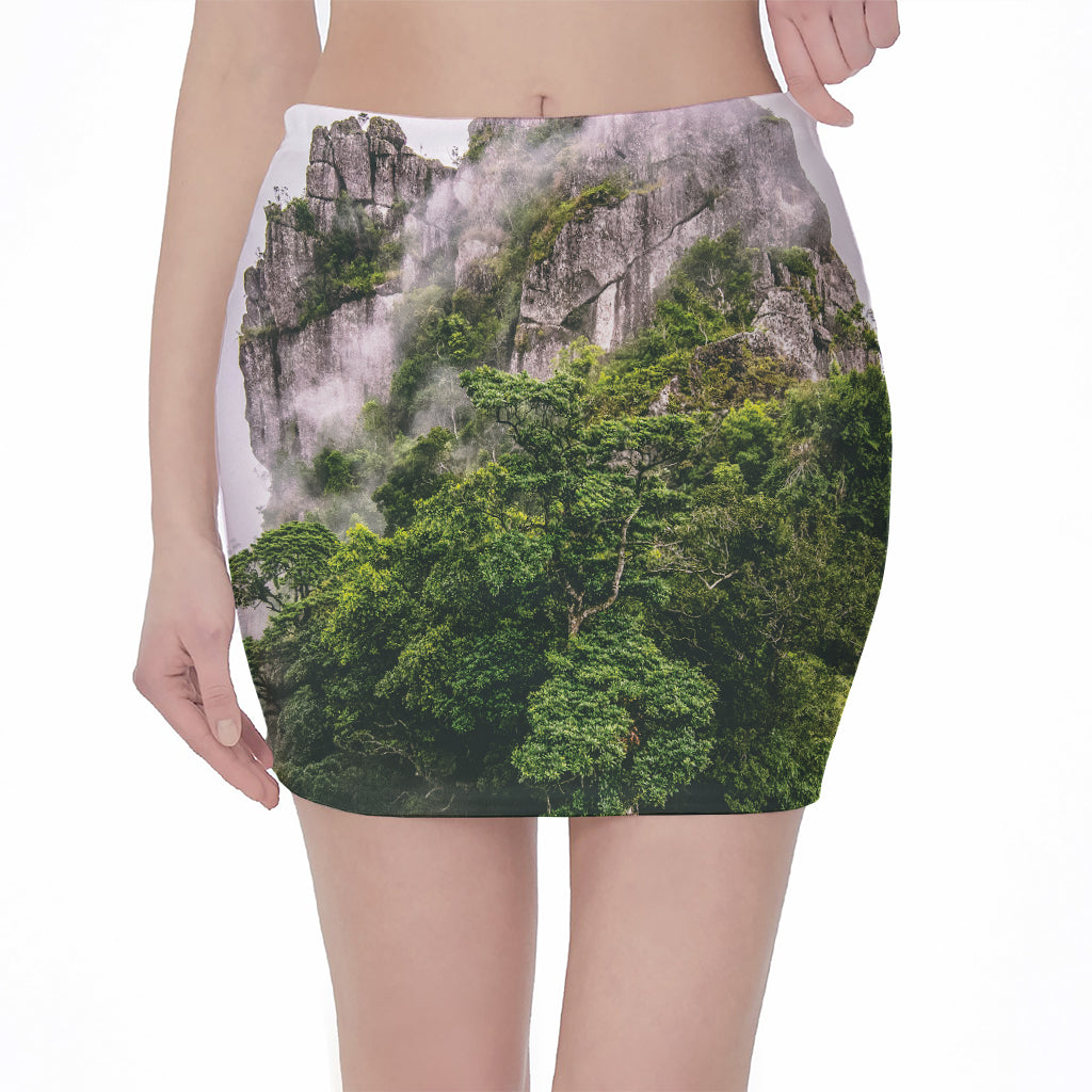 High Mountain Print Pencil Mini Skirt