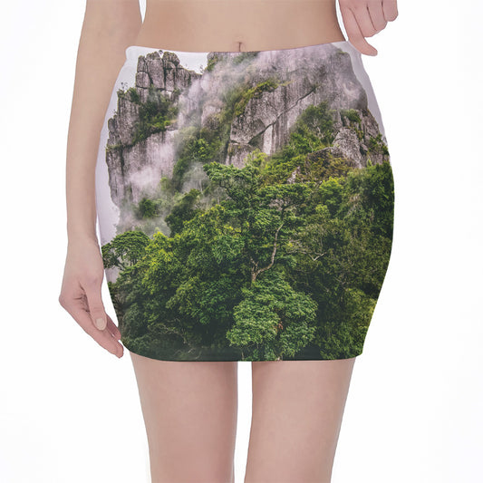 High Mountain Print Pencil Mini Skirt