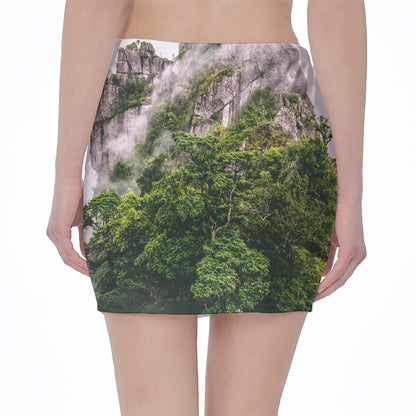 High Mountain Print Pencil Mini Skirt
