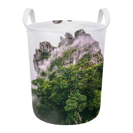 High Mountain Print Round Laundry Basket
