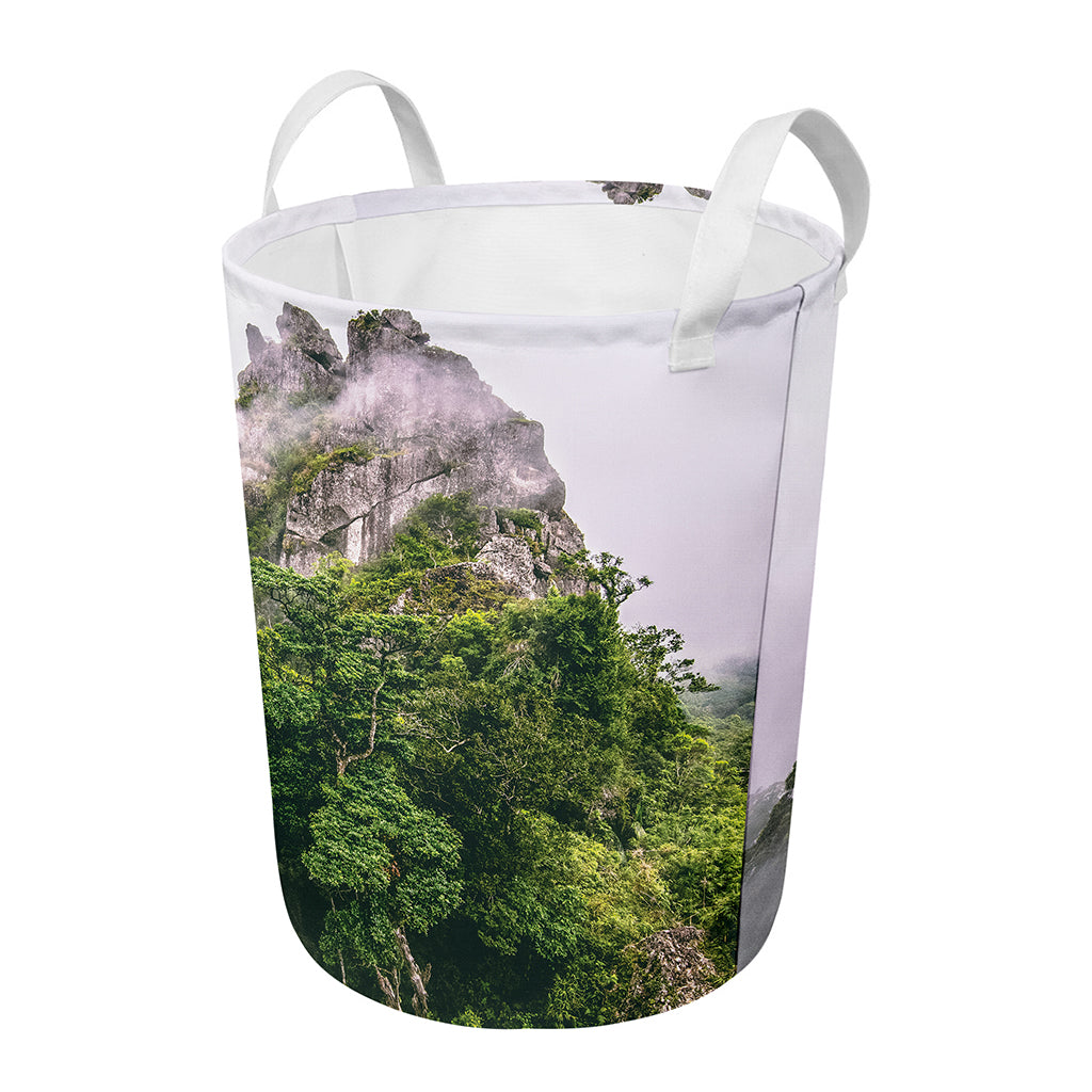 High Mountain Print Round Laundry Basket