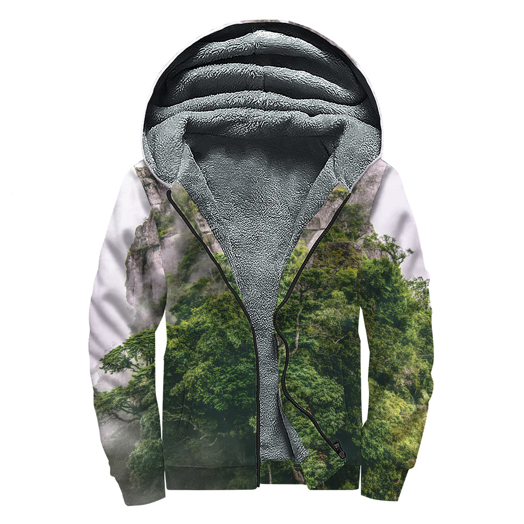High Mountain Print Sherpa Lined Zip Up Hoodie