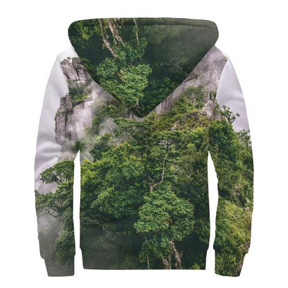 High Mountain Print Sherpa Lined Zip Up Hoodie