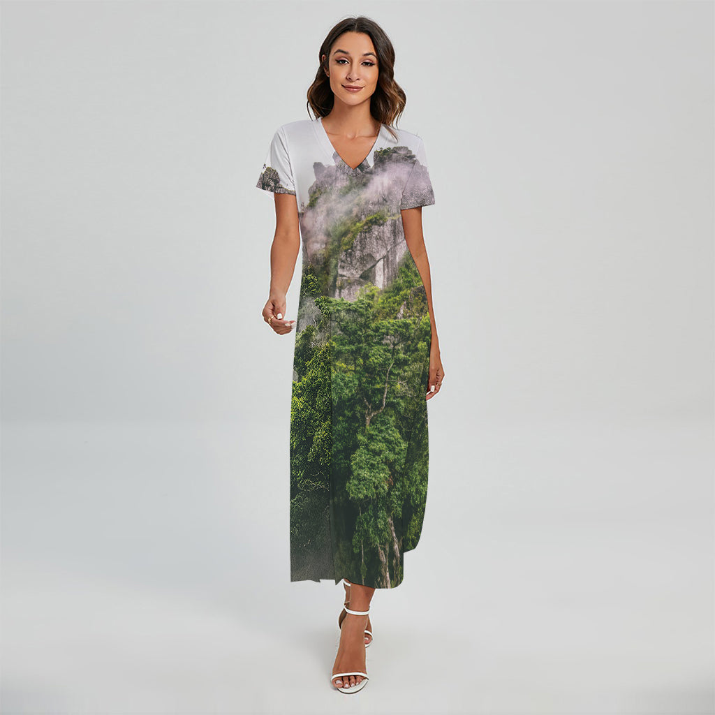 High Mountain Print Short Sleeve Maxi Dress