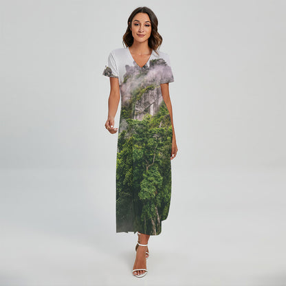 High Mountain Print Short Sleeve Maxi Dress