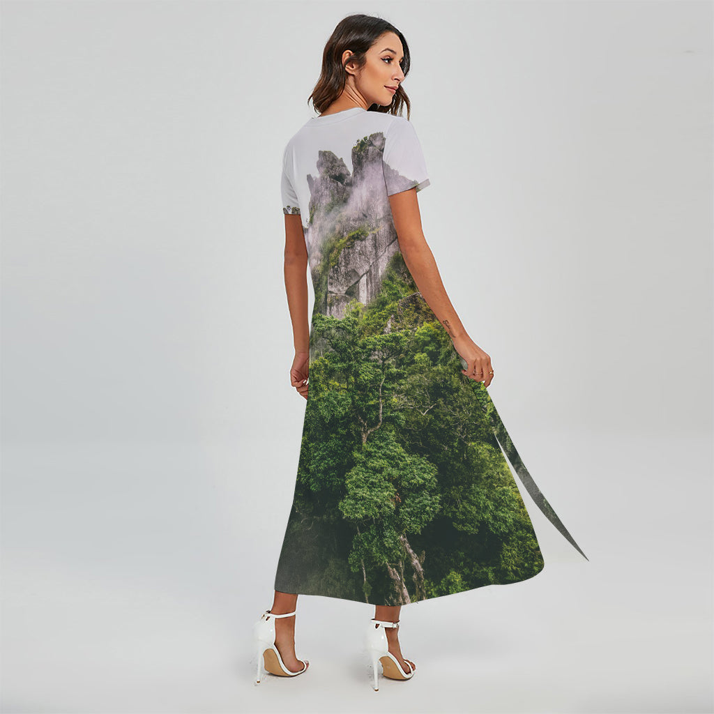 High Mountain Print Short Sleeve Maxi Dress