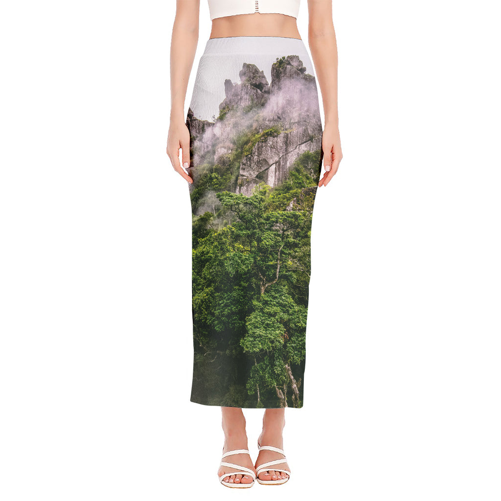 High Mountain Print Side Slit Maxi Skirt