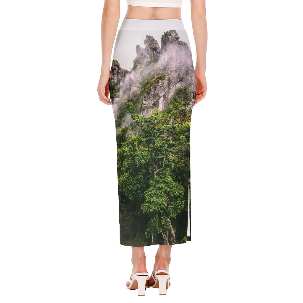 High Mountain Print Side Slit Maxi Skirt