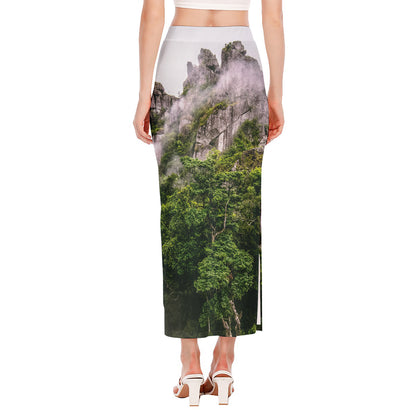 High Mountain Print Side Slit Maxi Skirt