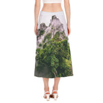 High Mountain Print Side Slit Midi Skirt