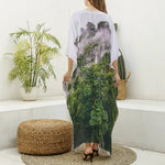 High Mountain Print Silk V-Neck Kaftan Dress