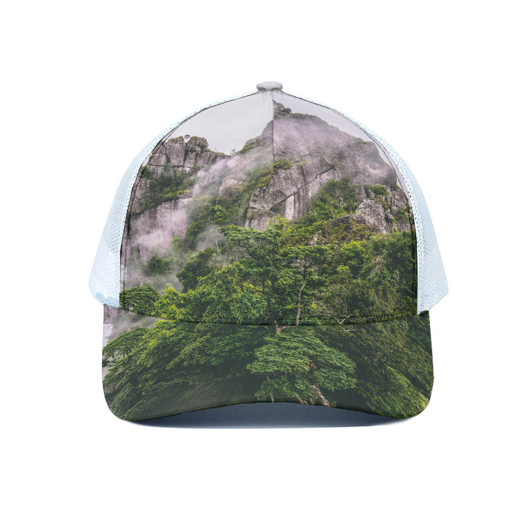 High Mountain Print White Mesh Trucker Cap