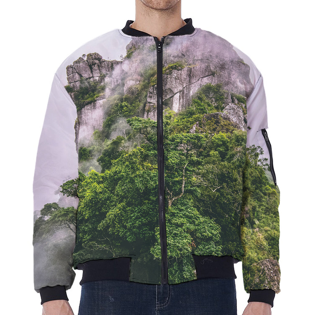 High Mountain Print Zip Sleeve Bomber Jacket