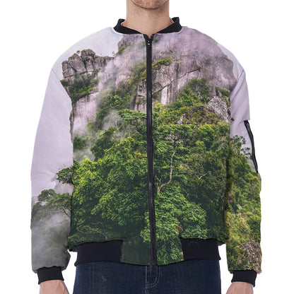 High Mountain Print Zip Sleeve Bomber Jacket