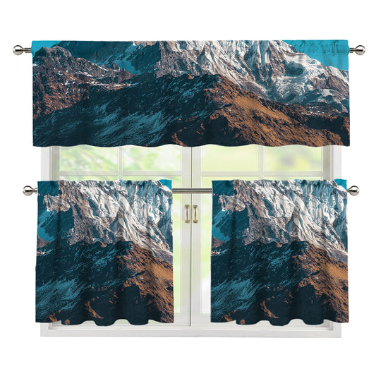 Himalaya Mountain Print 3 Piece Kitchen Curtains