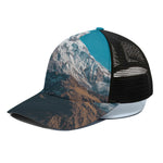 Himalaya Mountain Print Black Mesh Trucker Cap