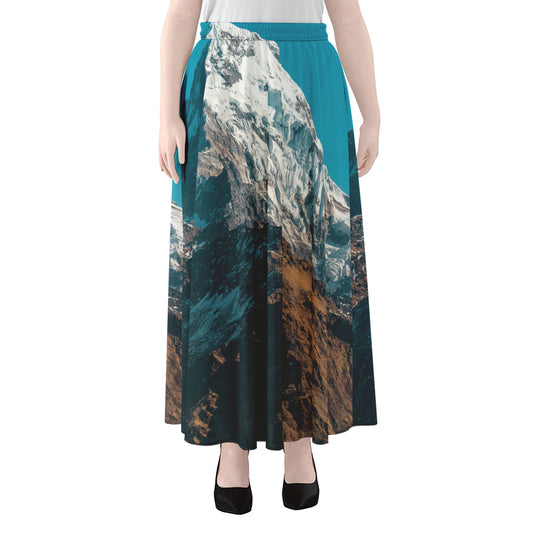 Himalaya Mountain Print Chiffon Maxi Skirt