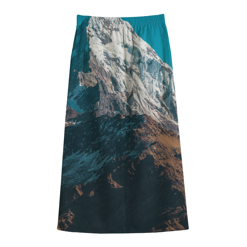Himalaya Mountain Print Cotton Front Slit Maxi Skirt