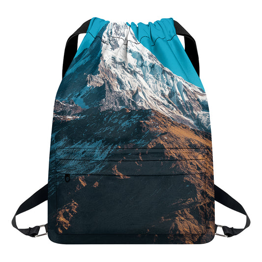 Himalaya Mountain Print Drawstring Backpack