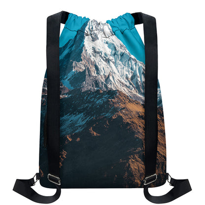 Himalaya Mountain Print Drawstring Backpack