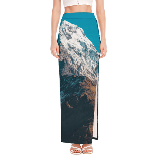 Himalaya Mountain Print High Slit Maxi Skirt