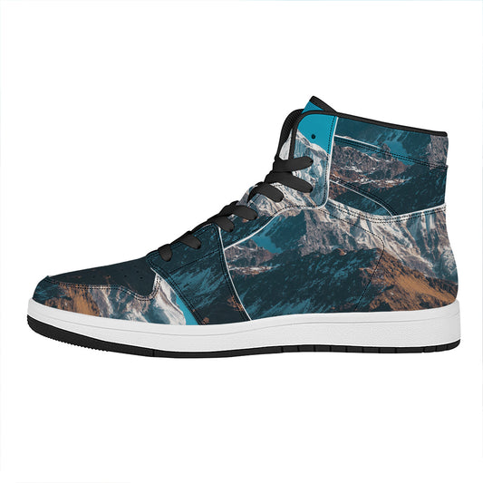Himalaya Mountain Print High Top Leather Sneakers