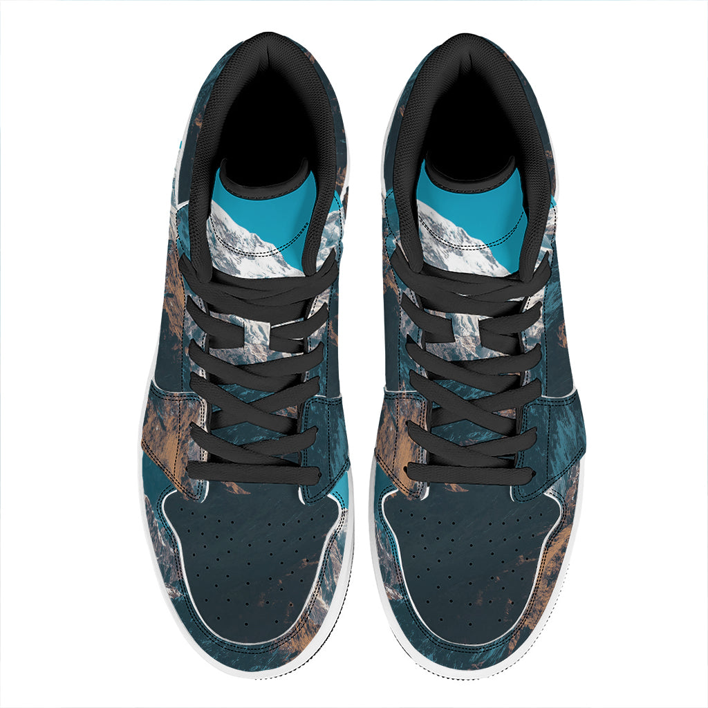 Himalaya Mountain Print High Top Leather Sneakers