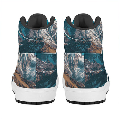 Himalaya Mountain Print High Top Leather Sneakers