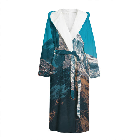 Himalaya Mountain Print Hooded Bathrobe