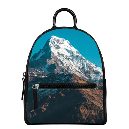 Himalaya Mountain Print Leather Backpack