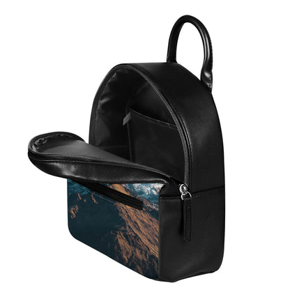 Himalaya Mountain Print Leather Backpack