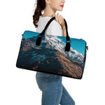 Himalaya Mountain Print Leather Duffle Bag