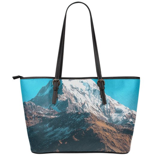 Himalaya Mountain Print Leather Tote Bag