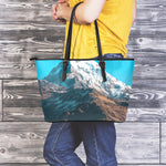 Himalaya Mountain Print Leather Tote Bag