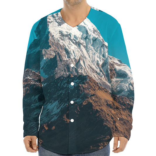 Himalaya Mountain Print Long Sleeve Baseball Jersey