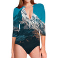 Himalaya Mountain Print Long Sleeve Swimsuit
