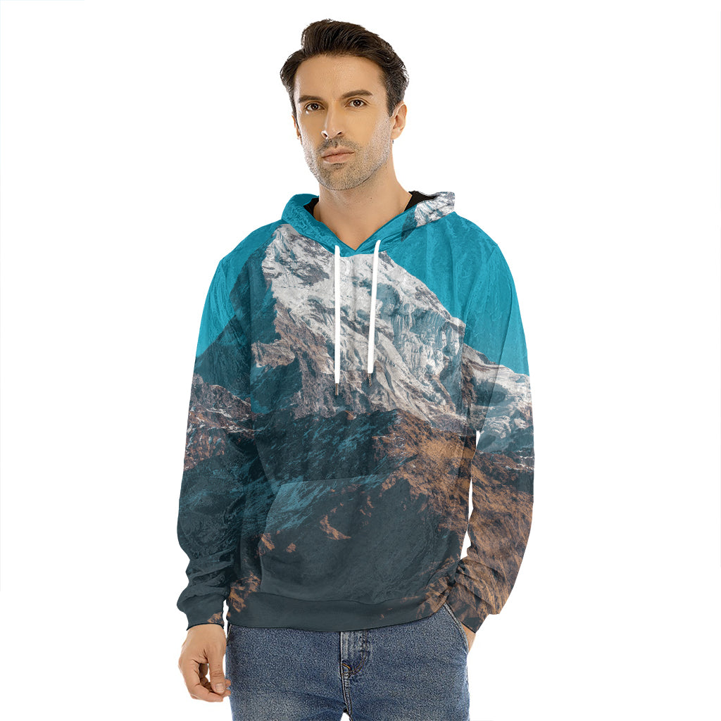 Himalaya Mountain Print Men's Velvet Pullover Hoodie
