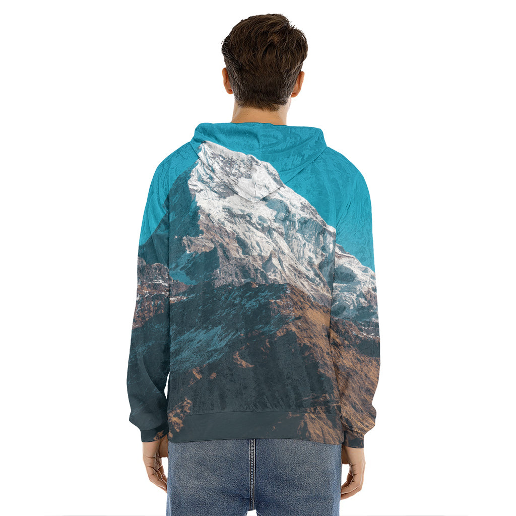 Himalaya Mountain Print Men's Velvet Pullover Hoodie