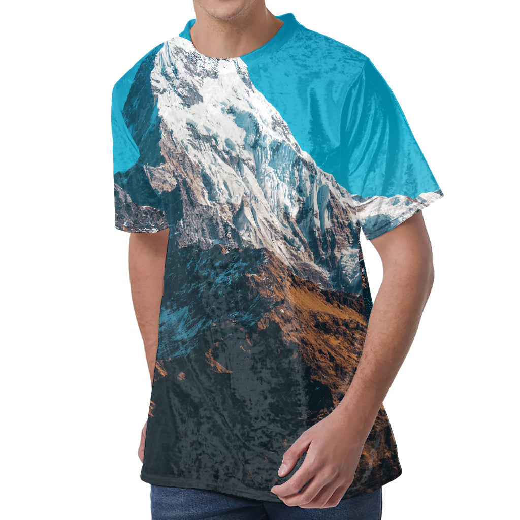 Himalaya Mountain Print Men's Velvet T-Shirt