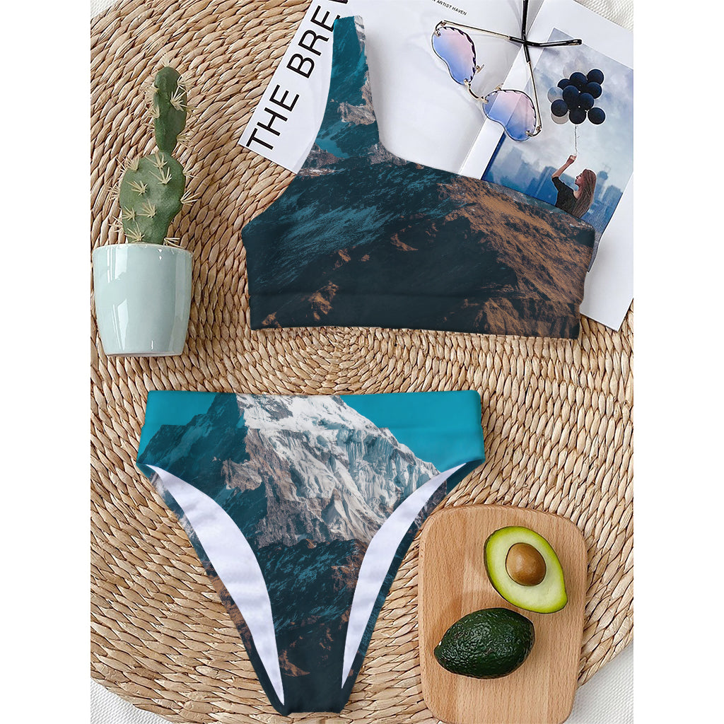 Himalaya Mountain Print One Shoulder Bikini Top