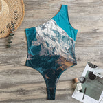 Himalaya Mountain Print One Shoulder Bodysuit