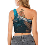 Himalaya Mountain Print One Shoulder Crop Top