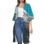 Himalaya Mountain Print Open Front Beach Cover Up