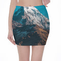 Himalaya Mountain Print Pencil Mini Skirt