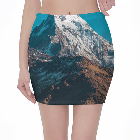 Himalaya Mountain Print Pencil Mini Skirt